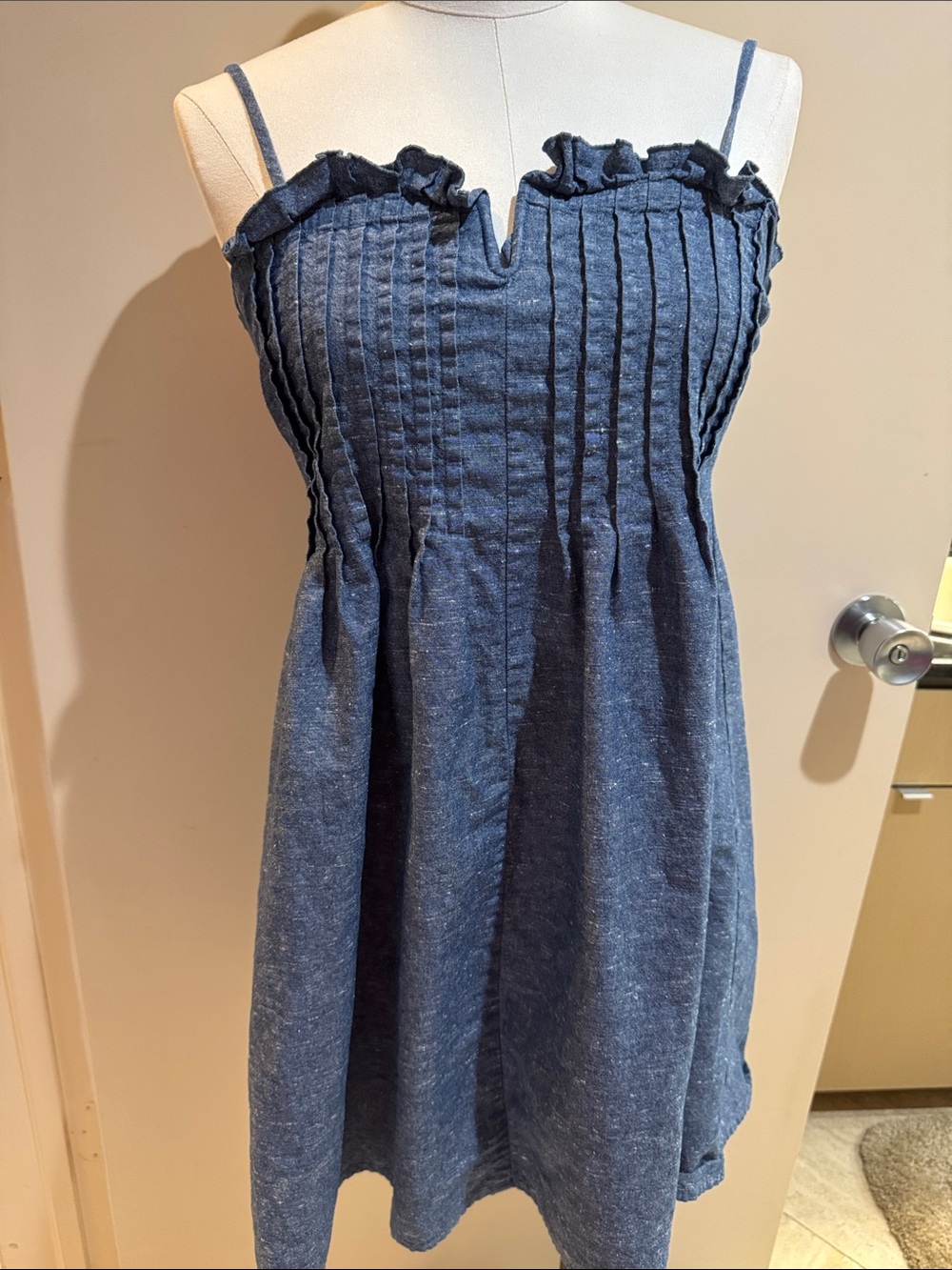 Madewell Navy Pintuck Spaghetti-Strap Mini Dress
